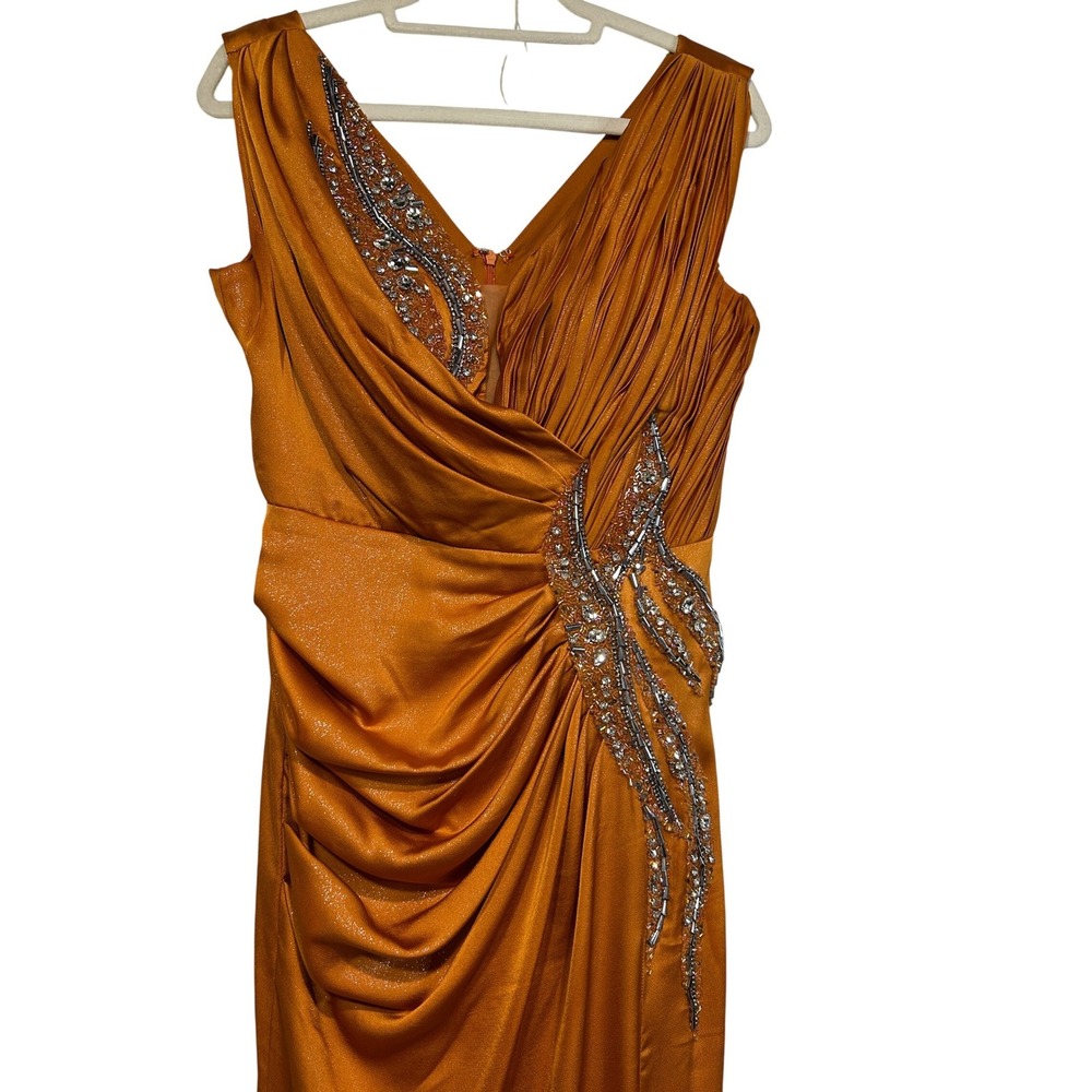 Evening Gown Women Burnt Orange Maxi Dress 42 US Size‎ 10 Beaded Formal Prom
